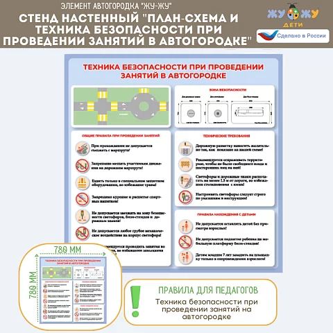 Стенд настенный "План-схема и техника безопасности при проведении занятий в автогородке" 780*780 мм