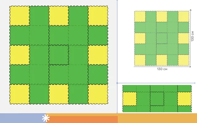 Коврик детский для игр и ползания, 25 клеток 260 мм, салатово-желтый