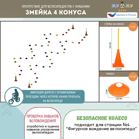 Препятствие для велосипедистов "Змейка 4 конуса", набор фишек