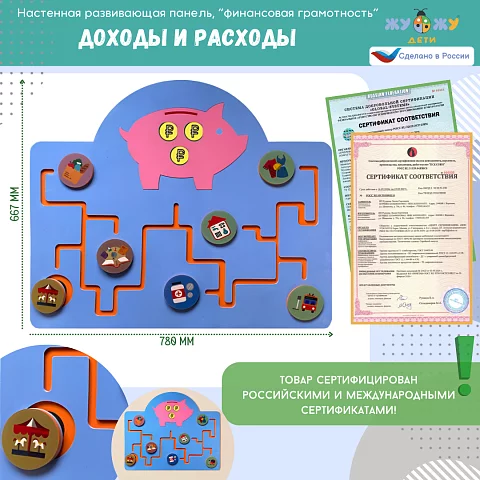 Настенная развивающая панель "Финансовая грамотность", доходы и расходы