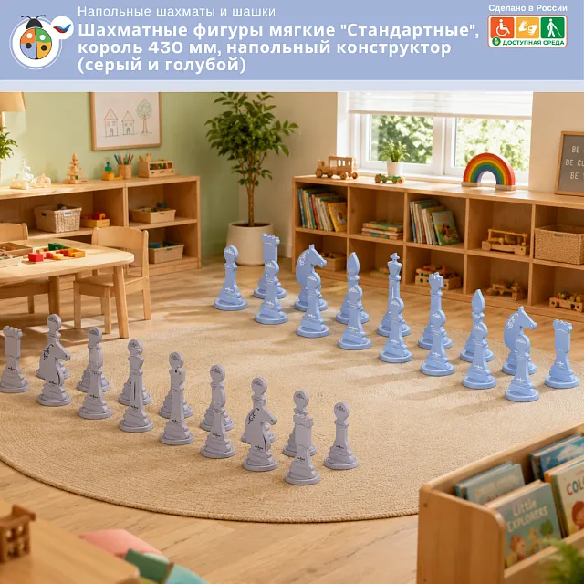 Шахматные фигуры мягкие "Стандартные", король 430 мм, напольный конструктор (серый и голубой)