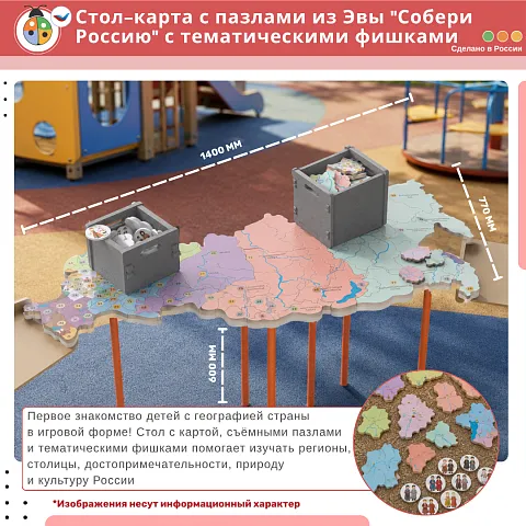 Стол-карта с пазлами из Эвы "Собери Россию" с тематическими фишками