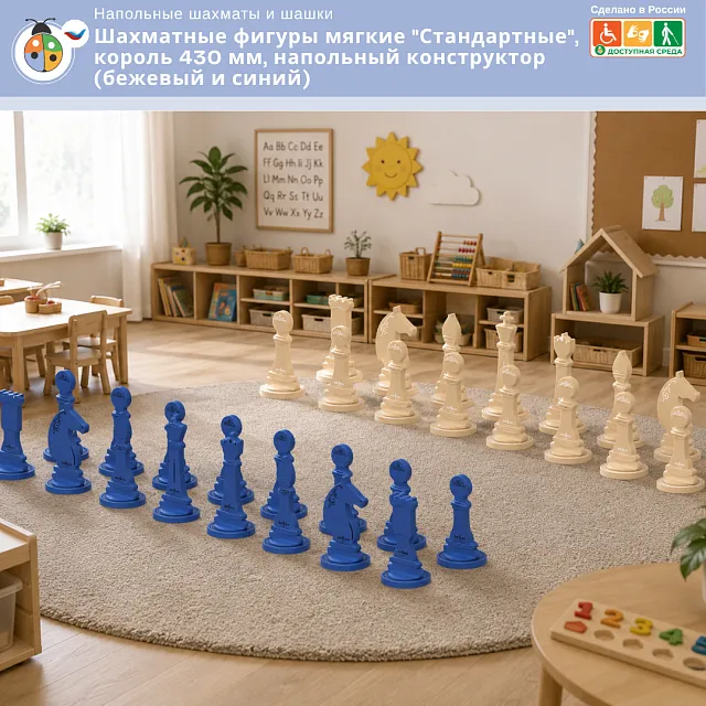Шахматные фигуры мягкие "Стандартные", король 430 мм, напольный конструктор (бежевый и синий)