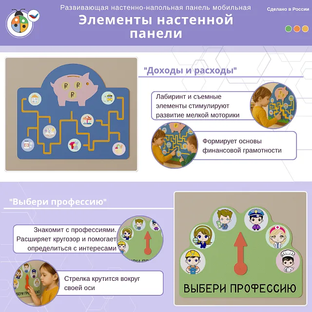 Настенная развивающая панель из мягкого полимера "Финансовая грамотность", мягкий полимер