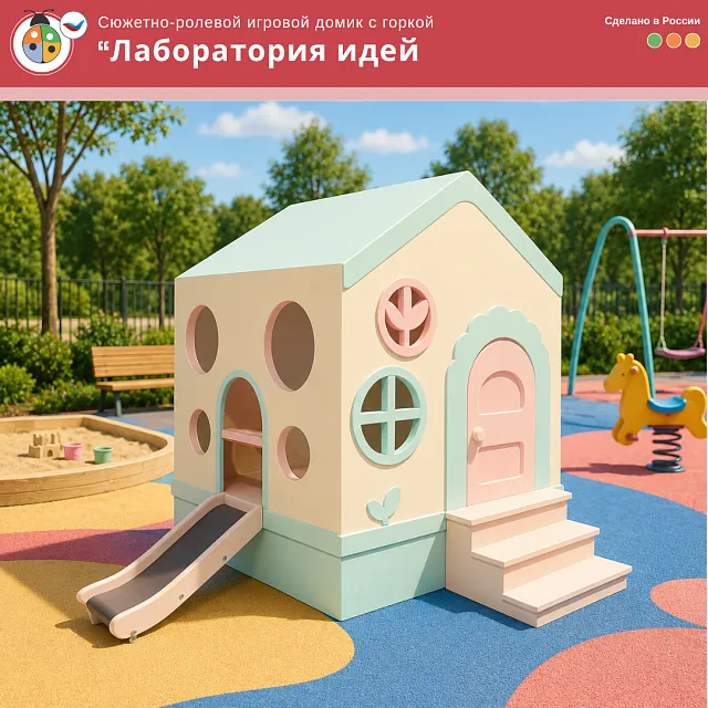 Сюжетно-ролевой игровой домик с горкой “Лаборатория идей”