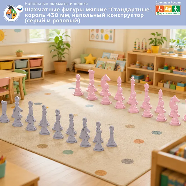 Шахматные фигуры мягкие "Стандартные", король 430 мм, напольный конструктор (серый и розовый)