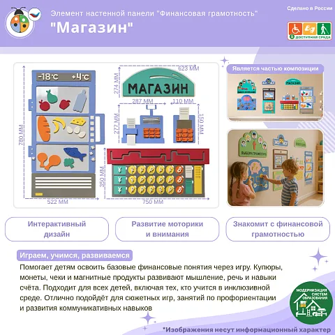 Настенная развивающая панель из мягкого полимера "Финансовая грамотность", магазин