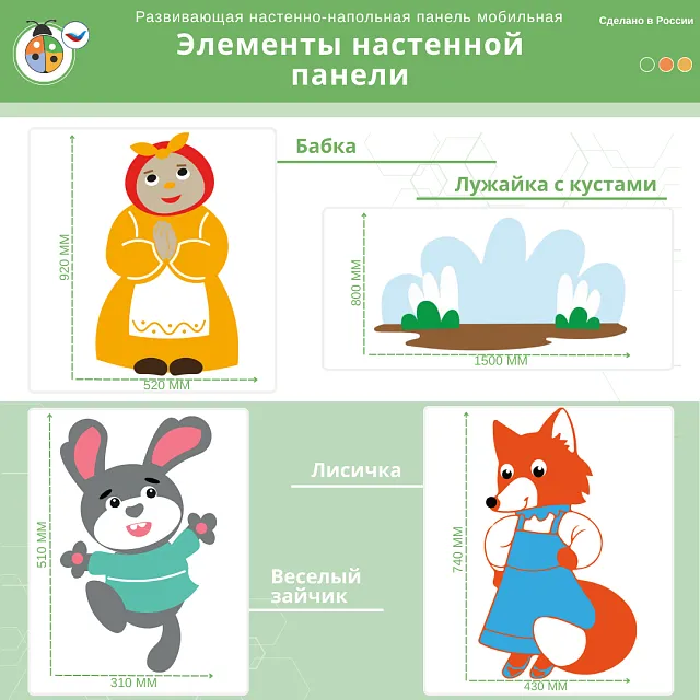 Развивающая настенная панель мобильная "Серия сказки: Колобок", комплект
