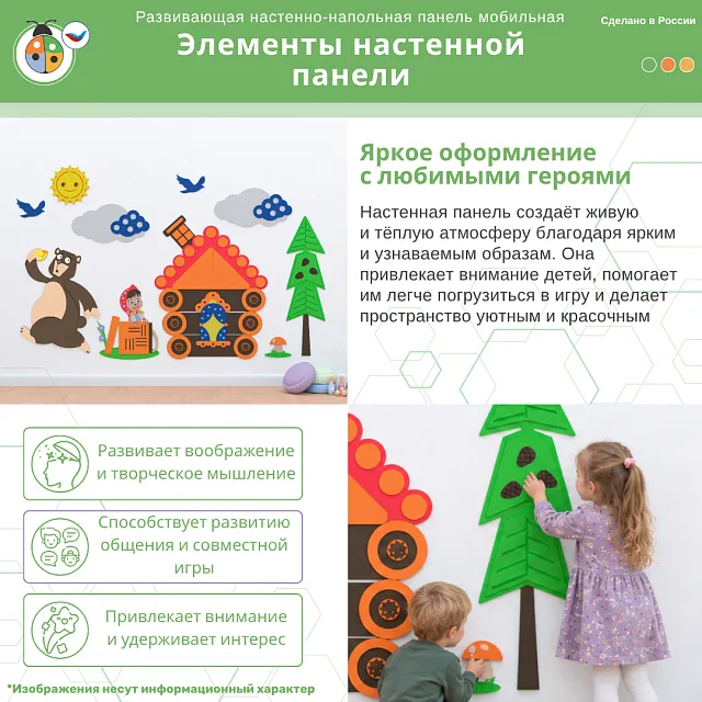 Развивающая настенная панель мобильная "Серия сказки: Маша и Медведь" комплект