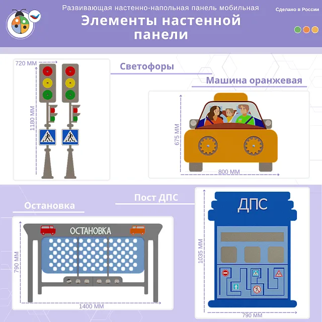 Развивающая настенная панель мобильная "ПДД" макси, комплект