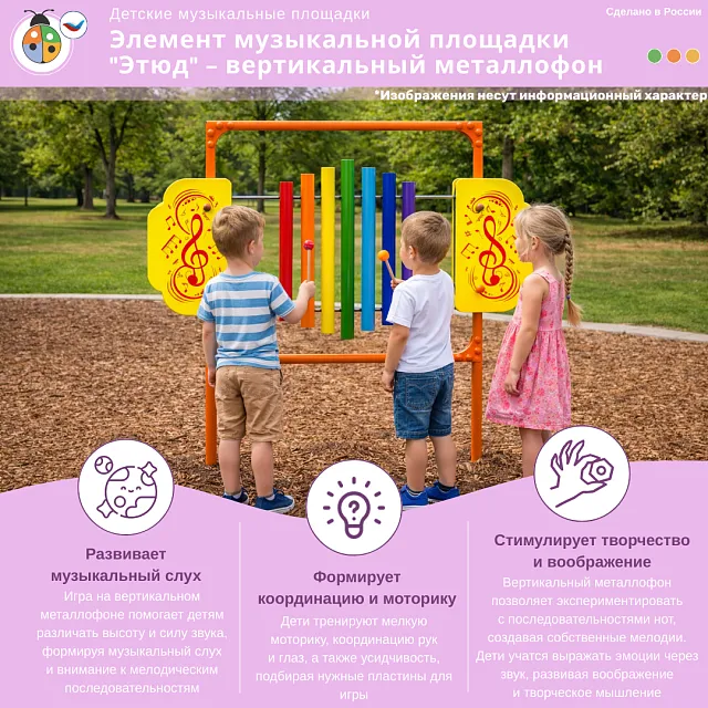 Элемент музыкальной площадки "Этюд" - вертикальный металлофон