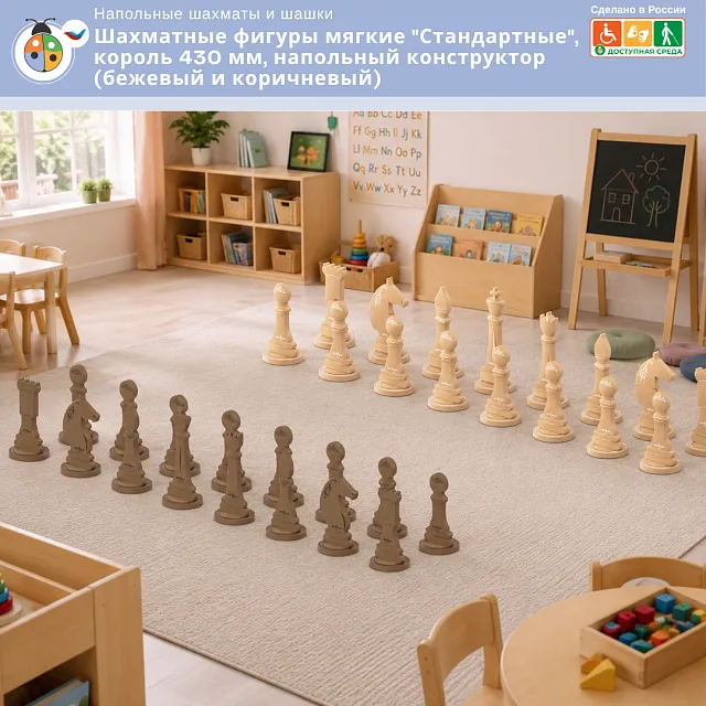 Шахматные фигуры мягкие "Стандартные", король 430 мм, напольный конструктор (бежевый и коричневый)