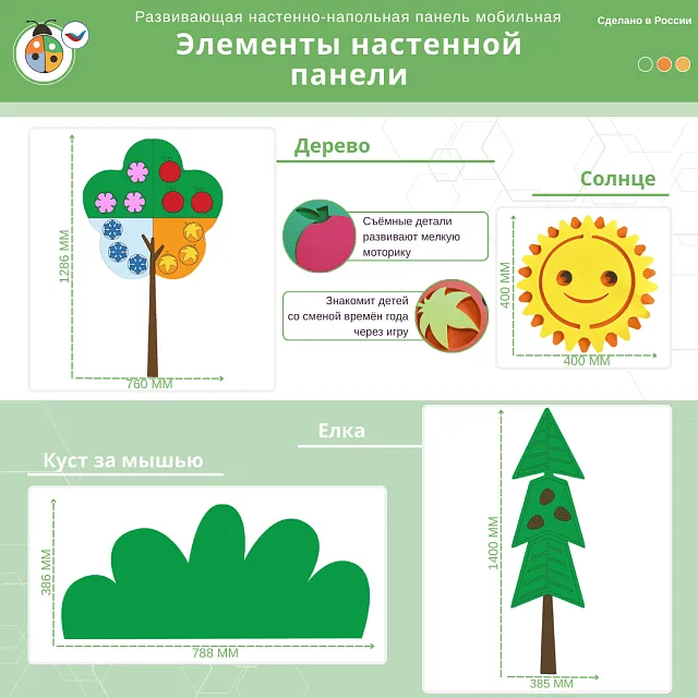 Развивающая настенная панель мобильная "Серия сказки: Теремок", комплект