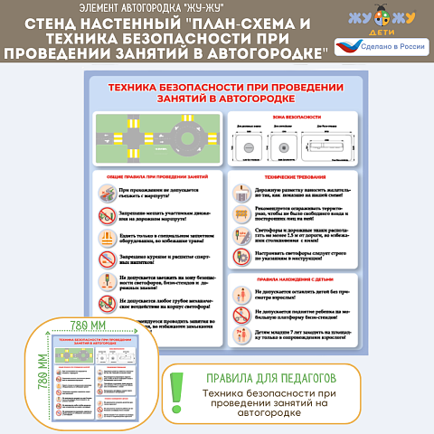 Стенд настенный "План-схема и техника безопасности при проведении занятий в автогородке" 780*780 мм