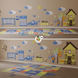 Развивающая настенно-напольная панель мобильная "ПДД" макси, комплект с ковриком