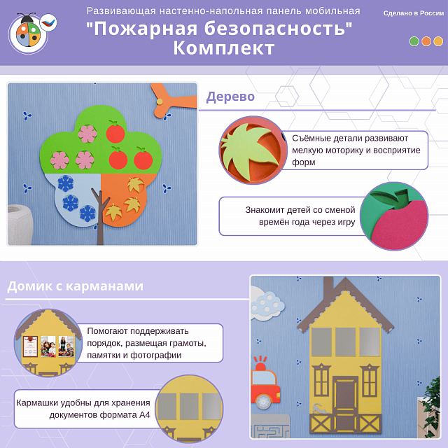 Развивающая настенно-напольная панель мобильная "Пожарная безопасность", комплект