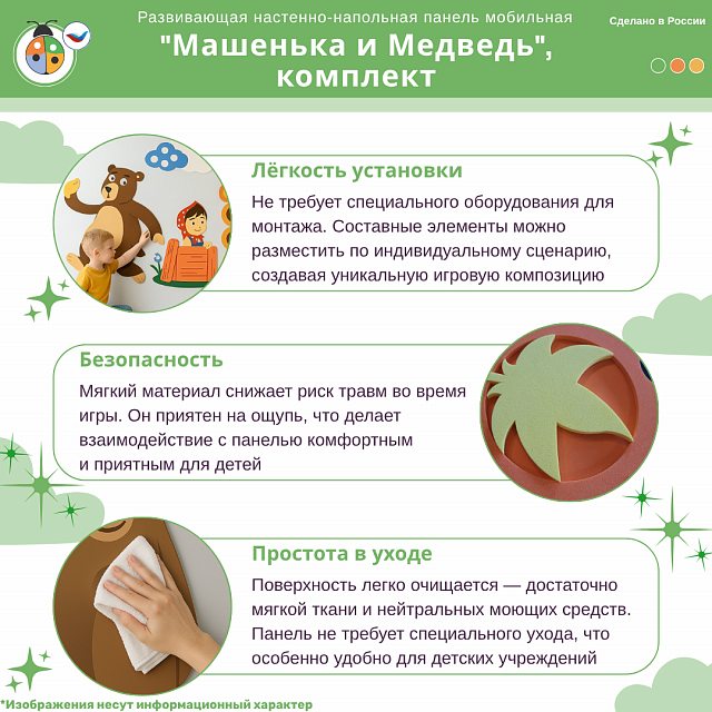 Развивающая настенно-напольная панель мобильная “Машенька и Медведь”