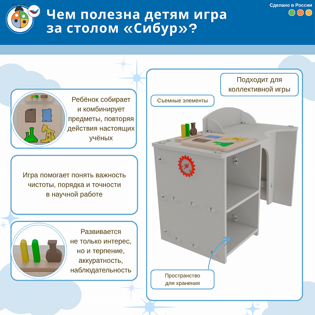 Игровой мягкий сборный стол "Сибур" с интерактивными элементами