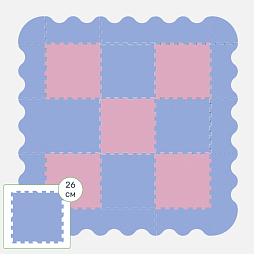 Коврик-пазл Жу-Жу с широкими бортиками "Волна", 9 клеток 260 мм, розово-голубой