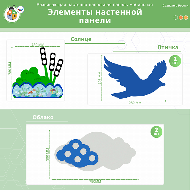 Развивающая настенно-напольная панель мобильная "Окружающая среда" миди, мягкий полимер