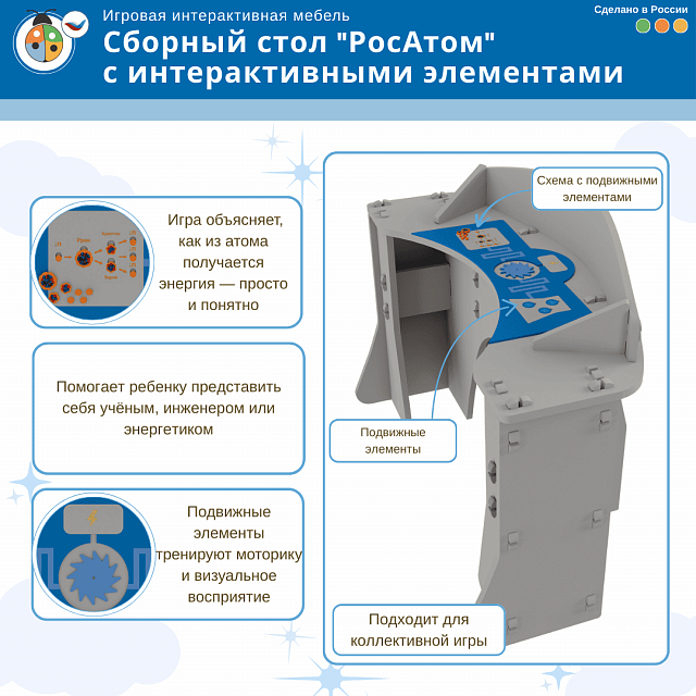 Игровой мягкий сборный стол "РосАтом" с интерактивными элементами