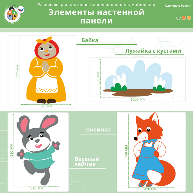 Развивающая настенная панель мобильная "Серия сказки: Колобок", комплект