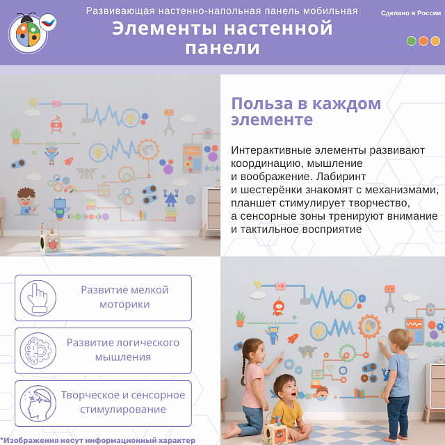 Настенная панель мобильная "Робототехника" с интерактивными элементами