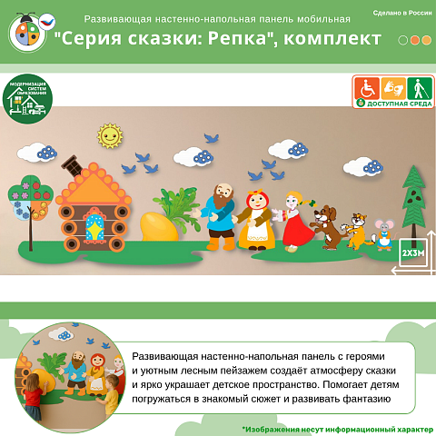 Развивающая настенно-напольная панель мобильная "Серия сказки: Репка", комплект