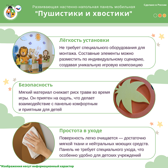 Развивающая настенная панель мобильная “Пушистики и хвостики”