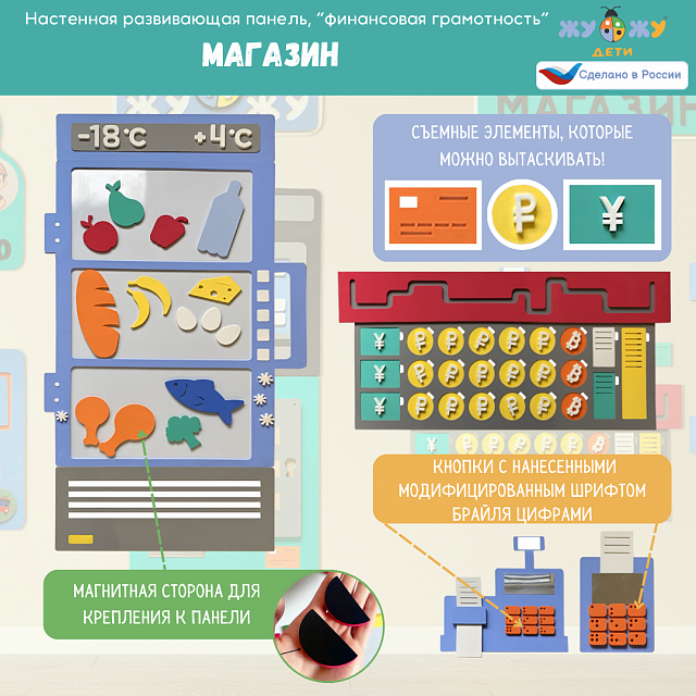 Настенная развивающая панель из мягкого полимера "Финансовая грамотность", магазин