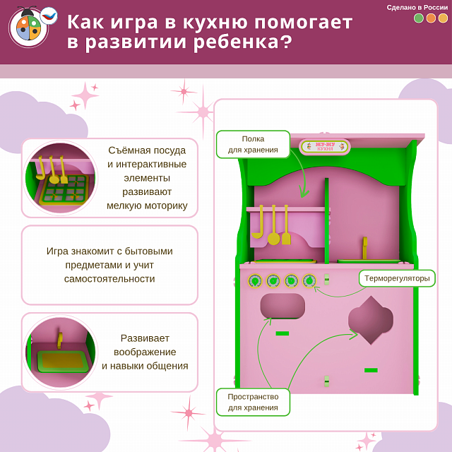 Игровая интерактивная мебель "Кухня" сборная из мягкого полимера