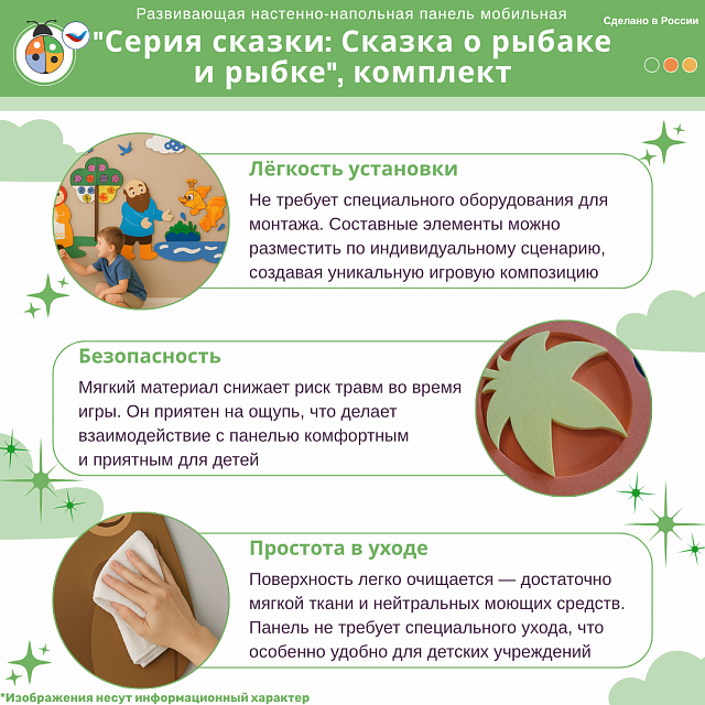 Развивающая настенно-напольная панель мобильная "Серия сказки: Сказка о рыбаке и рыбке", комплект