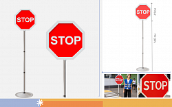 Знак дорожный "Движение без остановки запрещено" 2.5 типоразмер 40 на стойке с основанием 3кг светоотражающий