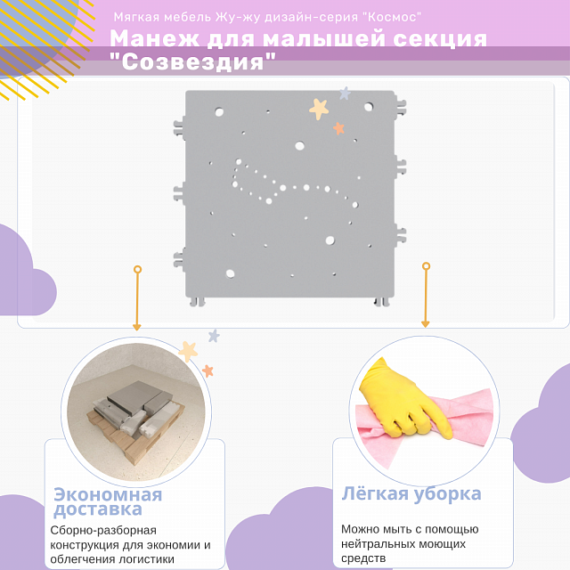 Мягкий манеж для малышей: секция "Созвездия", дизайн-серия "Космос"