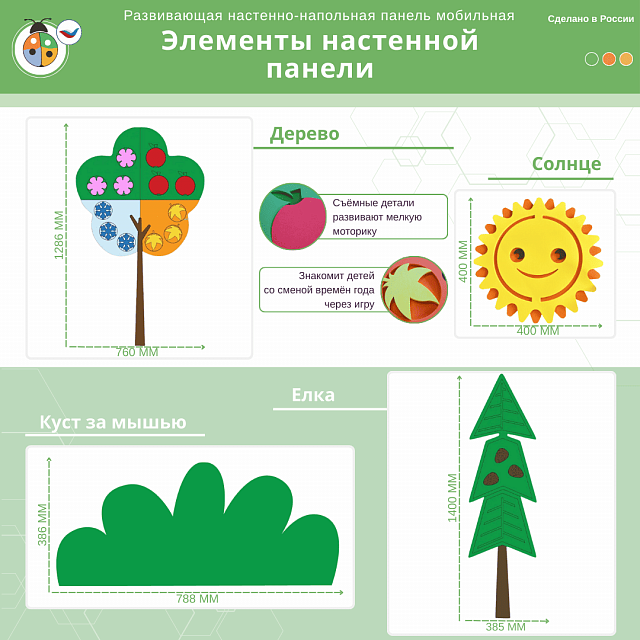 Развивающая настенно-напольная панель мобильная "Серия сказки: Теремок", комплект