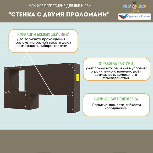 Уличное препятствие для НВП и ОБЖ: "Стенка с двумя проломами"