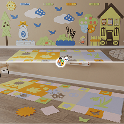 Развивающая настенно-напольная панель мобильная "Окружающая среда" макси, комплект с ковриком